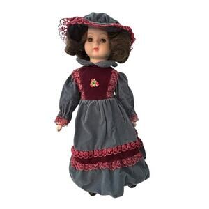 Dynasty Doll Collection Vintage 1983 Porcelain 15" Velvet Blue Burgundy Outfit